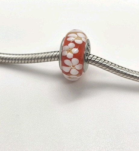 🩷Orange & Yellow Flower Murano Glass Bead Charm Genuine S925 Sterling Silver🩷 - Picture 3 of 5