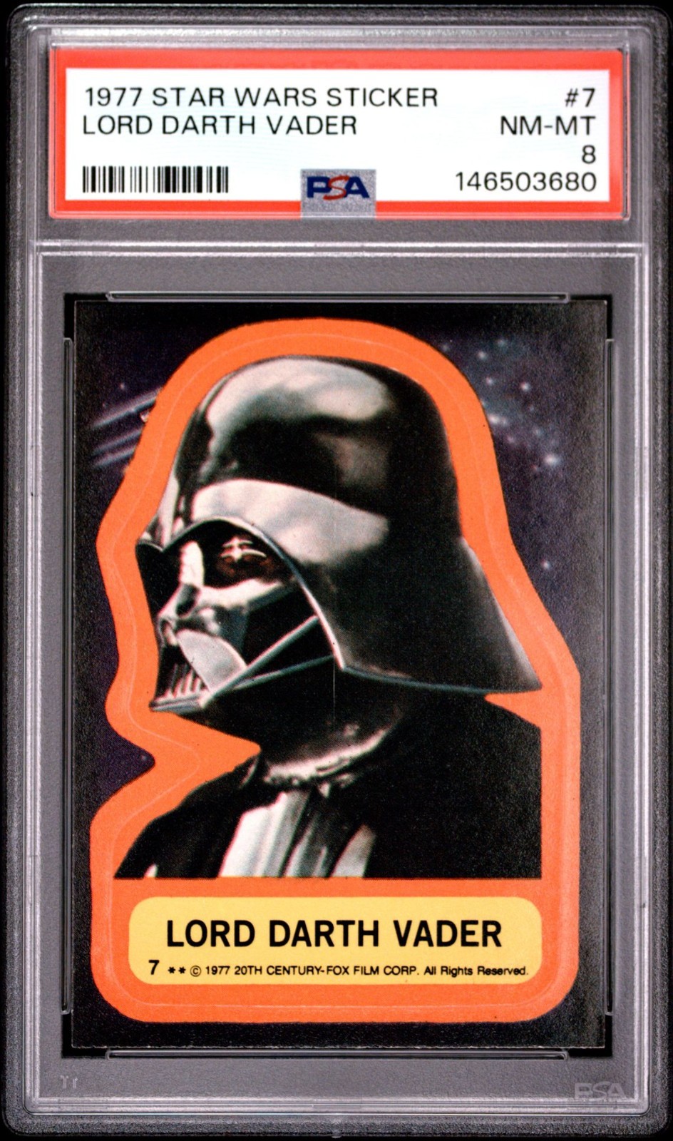 1977 TOPPS STAR WARS STICKER LORD DARTH VADER #7 PSA 8