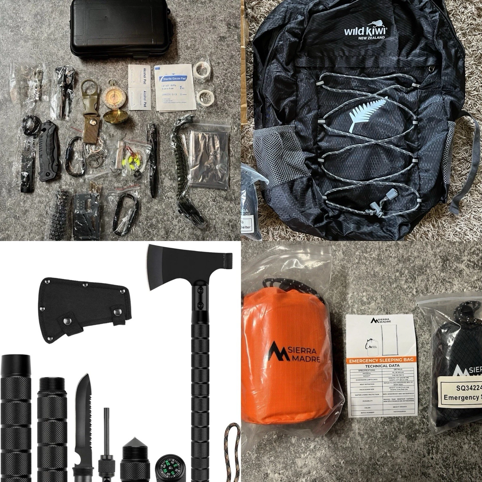 Survival Kit - Backpack, Axe, Kit, Emergency Sleeping Bag & Shelter