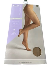 Silk Impressions Pantyhose Size XL Ultra Fine Sheer Rich Tan 15 Denier 2Pair NEW