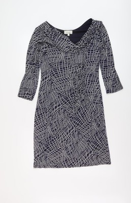 Linea Damen blau geometrisches Polyester Bleistiftkleid Größe 12 Kragen Pullover