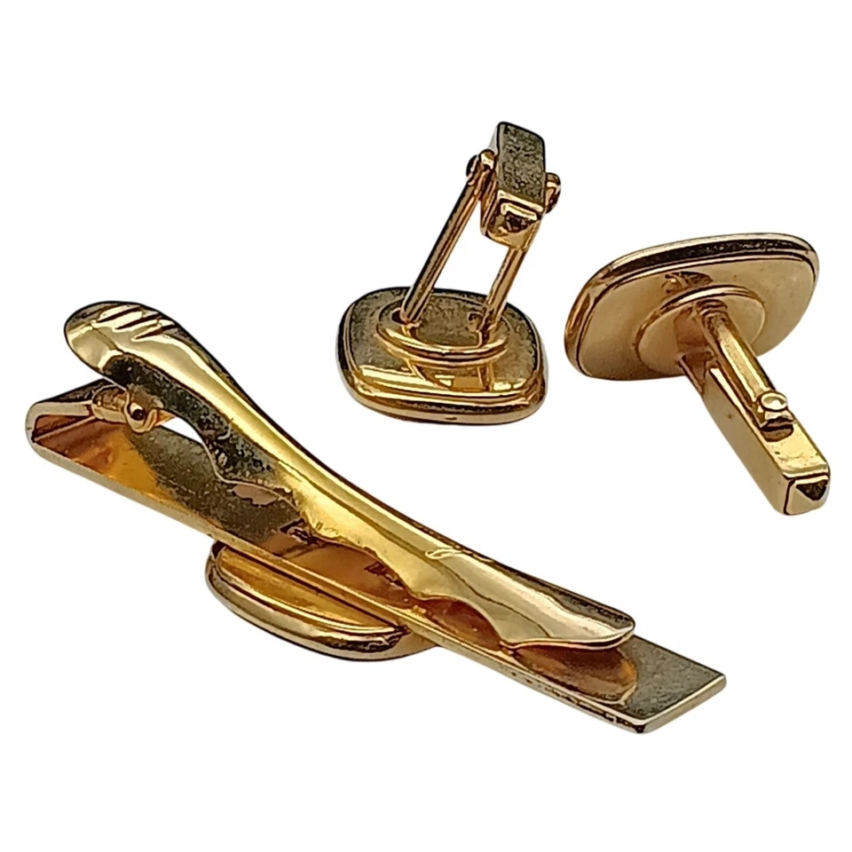 Juego de clips de corbata de gemelos Anson Gold & Copper Goldstone formales de mediados de siglo Foto 3 de 3