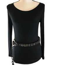 Chico's Women's Chain Belt Silver Small-Medium Jeweled Tasseled Hook Buckle