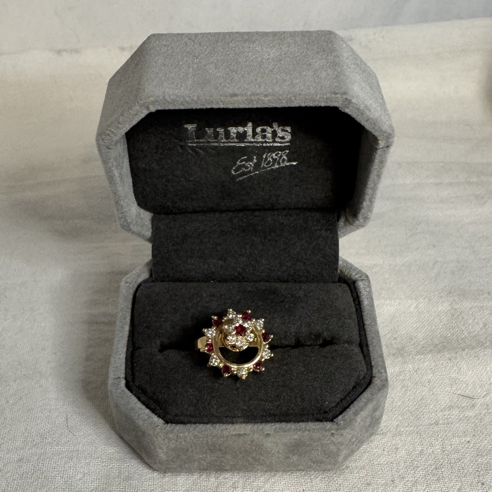 Diamond Ruby Spinner Motion Ring 14k Yellow Gold … - image 5