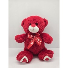 Red Teddy Bear Plush with Heart Bow   Surface Washable Stuffed Animal 12"