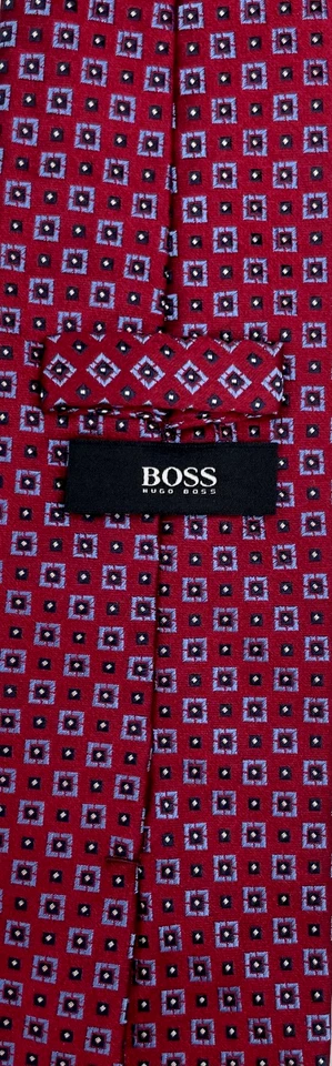 Corbata 100 % seda para hombre BOSS Hugo Boss ~ roja ~ floral geométrica ~ ¡Hecha en Italia! Foto 4 de 4