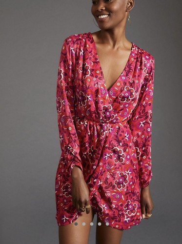 NEW ANTHROPOLOGIE Maeve Floral Pink Wrap Front Dress Med - Picture 1 of 4