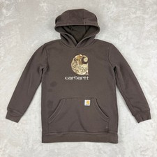 Carhartt Hoodie Pullover Kids L 14-16 Brown Camo Logo Graphic Workwear School