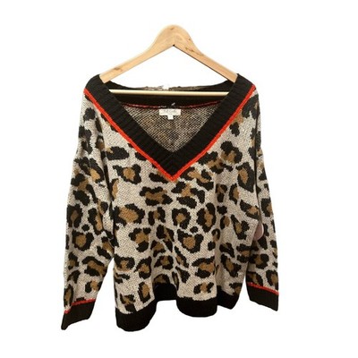 NWT Women s Funky Plus Size Deep V Neck Cheetah Sweater 2XL