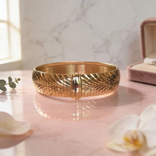 Bellezza Italy Magnetic Bangle- Gorgeous Diamond Cut Gold Bronze Bracelet 7.5 - product listing photo