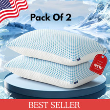 2 Packs King Size Cooling Memory Foam Pillow Ice Silk  Gel Infused Cool Pillows