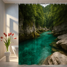 Scenic Nature Shower Curtain - Turquoise River and Green Trees