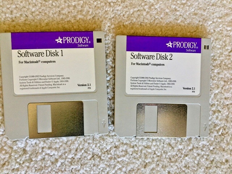 VERY RARE PRODIGY SOFTWARE FOR MAC MACINTOSH - 2 800K Floppies • COLLECTORS ITEM