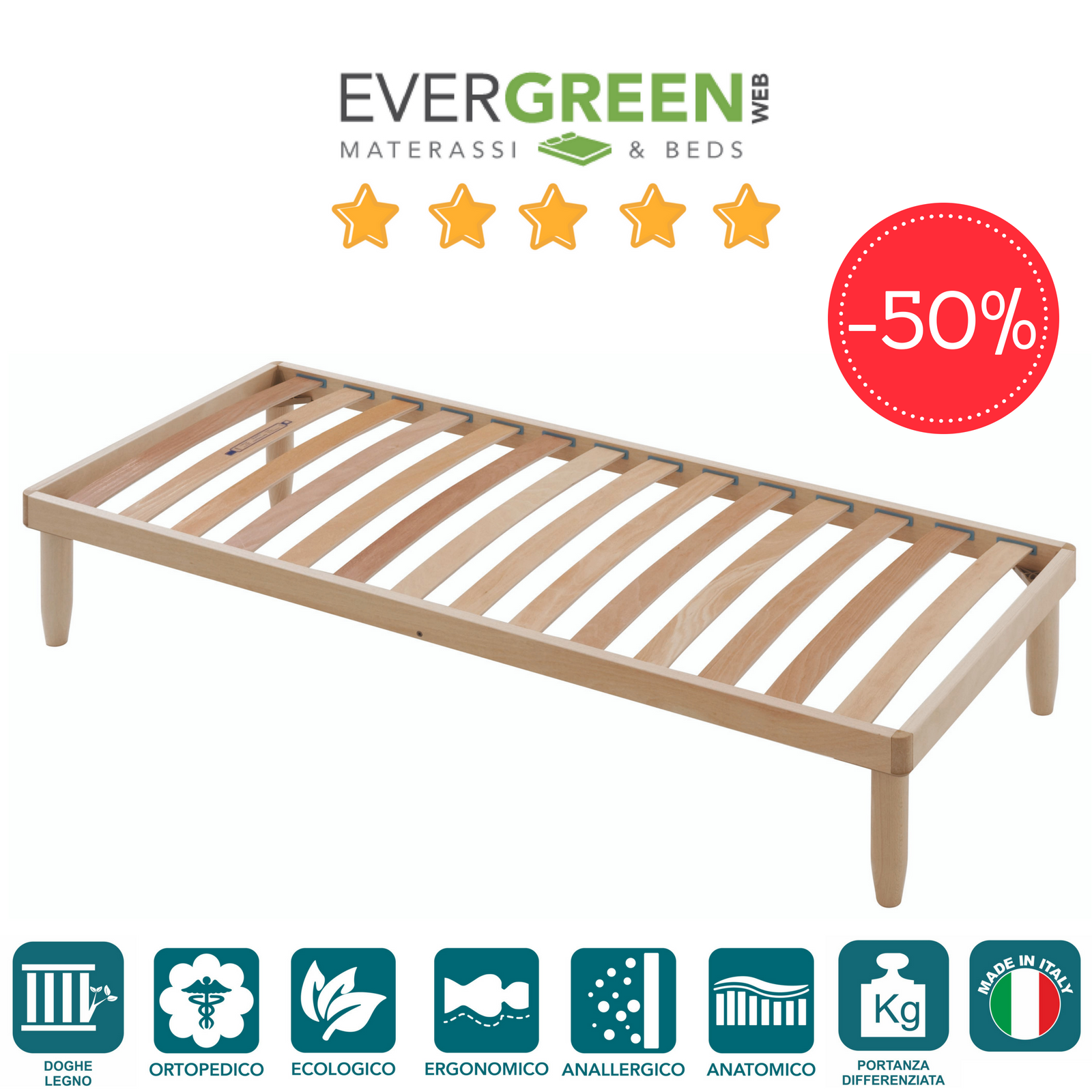 Single Wood Bed Frame 2'6" x 6'3" (75x190 cm) with strong Beech Wooden