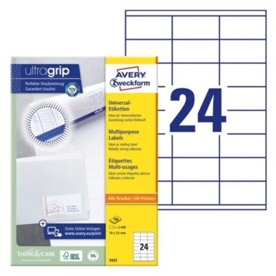 Avery Zweckform Labels Avery 70 x 35mm A4 (3422) Mehrzwecketiketten