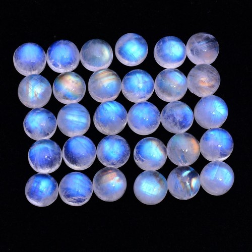 30 Pcs Natural Moonstone 8MM Blue Fire Finest Quality Round Cabochon Gemstones - Picture 2 of 5