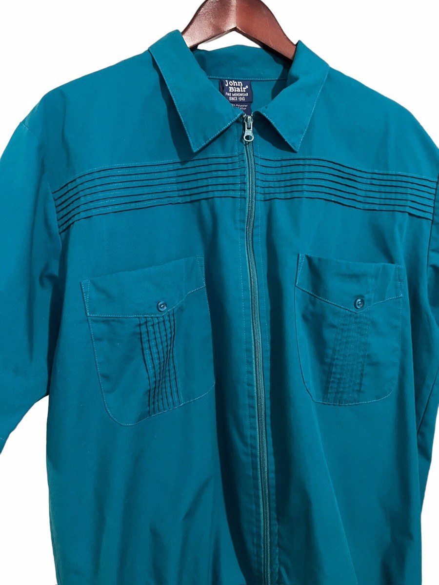 Vintage John Blair Men's Size Large Zip Up Teal Green Short