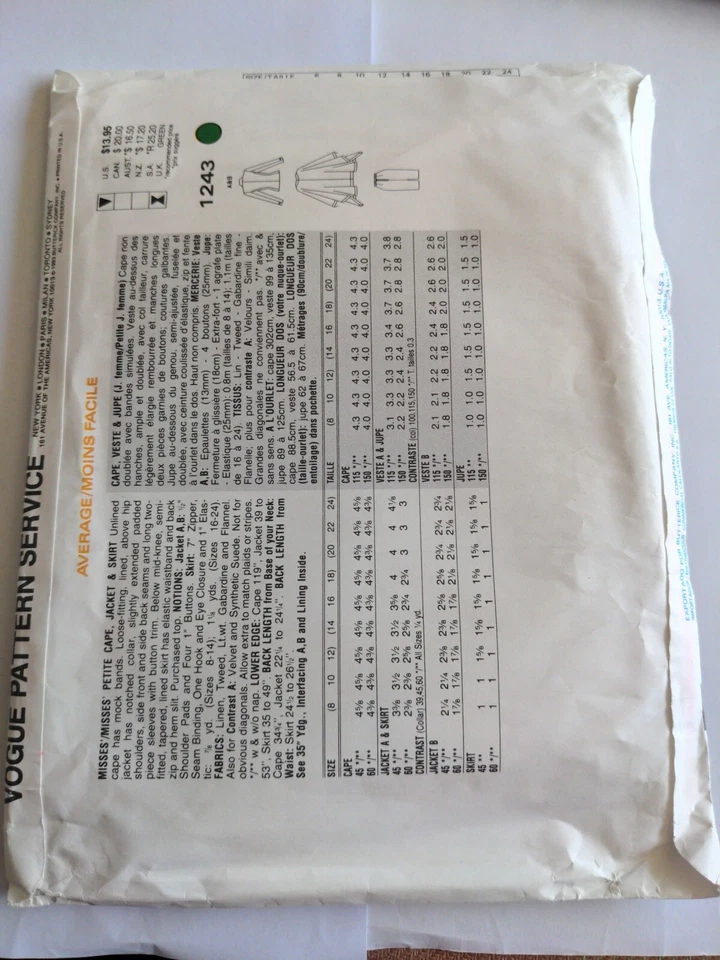 Vogue 1243 pattern 90s vintage The Vogue Woman size 14/16/18  jacket/ skirt/suit - Image 2 of 4