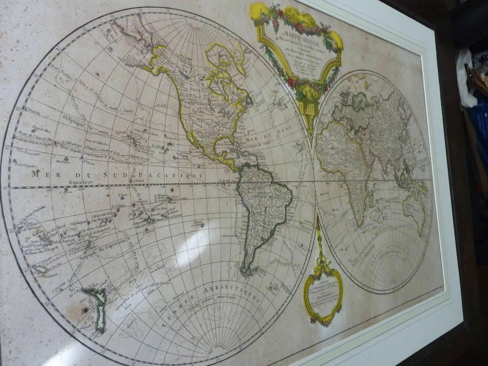 Mapa del mundo c1785 que traza los viajes del capitán Cook que terminan donde se mató en Hawaii está Foto 3 de 4