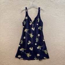 Y2K Vintage Slip Dress Small Medium Navy Blue Satin Floral Chemise Negligee