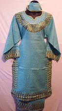 African Women Long Skirt Suit Traditiona dashiki Ethnic Sea Green Gold Free Size