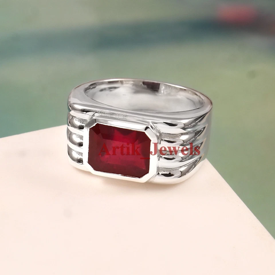 Heizbar Rubin Edelstein Mit 925 Sterlingsilber Ring für Herren #1077 - Bild 3 von 4