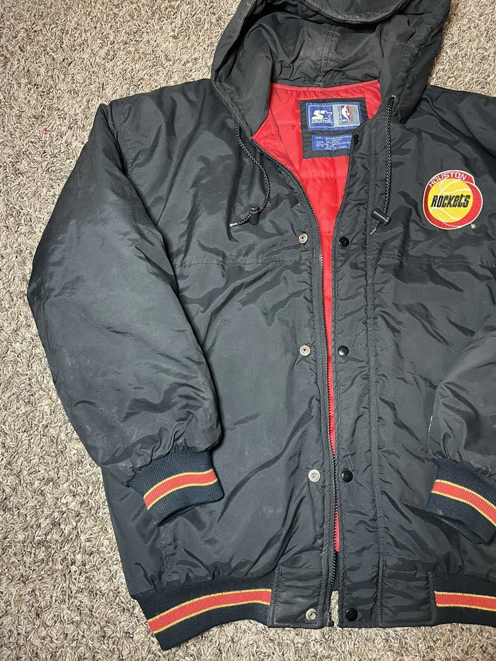 Jaqueta preta Houston Rockets starter back puffer tamanho grande bom estado - Imagem 2 de 4