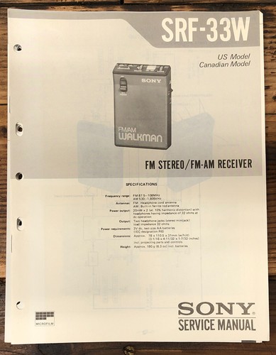 Sony SRF-33W Tragbares Radio / Receiver Serviceanleitung *Original*