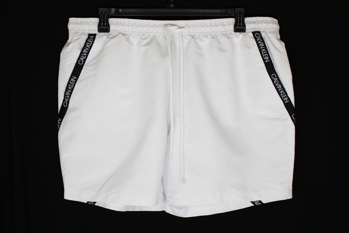 Calvin Klein Men's White Swim Trunks Euro Volley Side Logo Size XXL Calvin Klein Men's White Swim Trunks Euro Volley Side Logo Size XXL