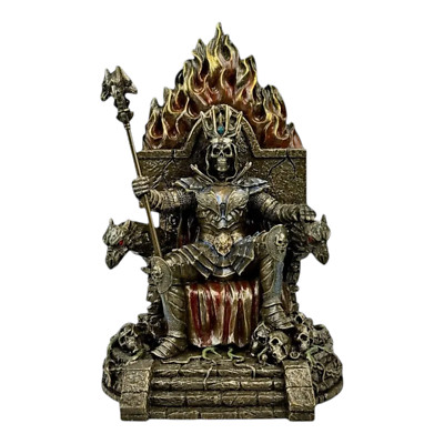 Inferno Skelett Souverän König auf Thron Gothic Fantasy Kaltguss Bronze Resin