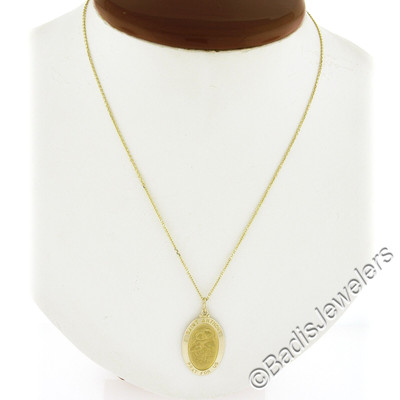 Neu 14K Gelbgold detaillierter Heiliger Antonius Gebet für uns ovales Medaillon Anhänger
