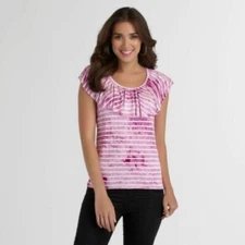 Attention Blouse Womens Small Purple White Stripe Ruffle