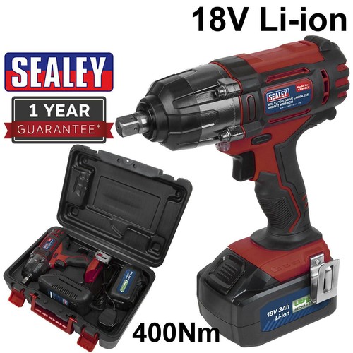 Sealey Cordless Impact Wrench 1/2" Drive 18V 3Ah Battery Charger 400Nm