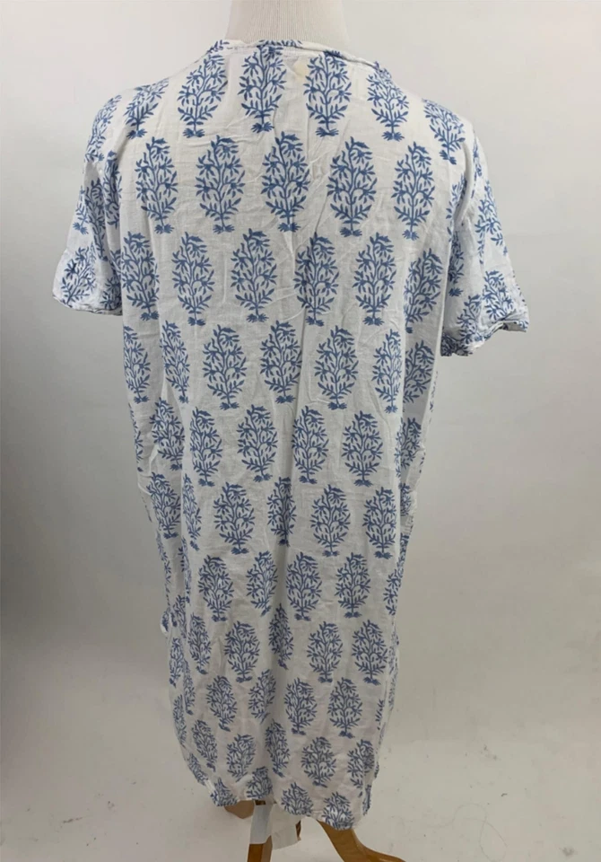 ROBERTA ROLLER RABBIT blue cotton block print Tunic Kurta Womens' M - Image 3 of 4