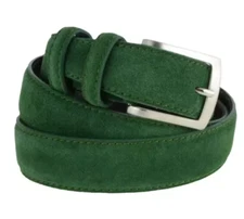 High Fashion Italian Handmade Dark Green Suede Leather Belt for Men