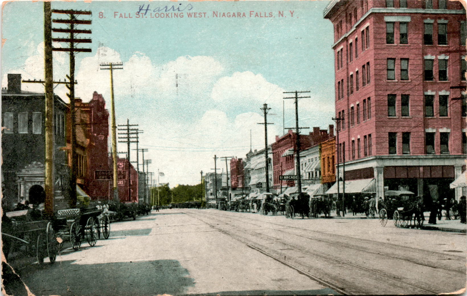 NIAGARA FALLS, N. Y, FALL ST., ARCADE GARA, BRIDGE Postcard