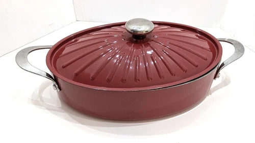 Rachael Ray Porcelain Cookware 5 QT Brown Oval Pot w Lid Cranberry