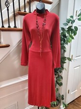 Vintage BFA Classics Red Cotton High Neck Long Sleeve Knee Length Dress 10P
