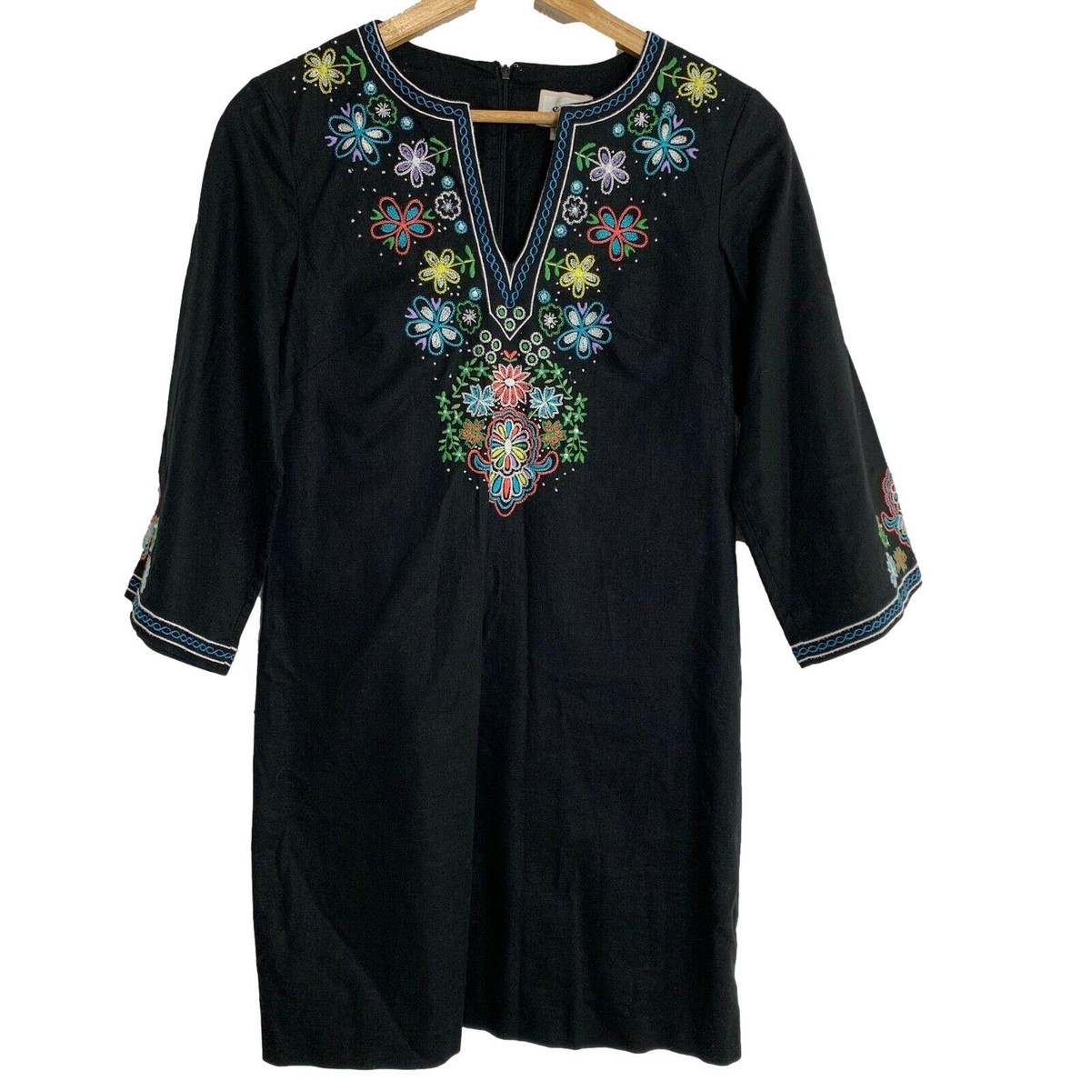 eci embroidered shift dress Women's Seaside Dreaming Blue Embroidered Contrast Trim Mini Shift Dress | Size: S main image 0