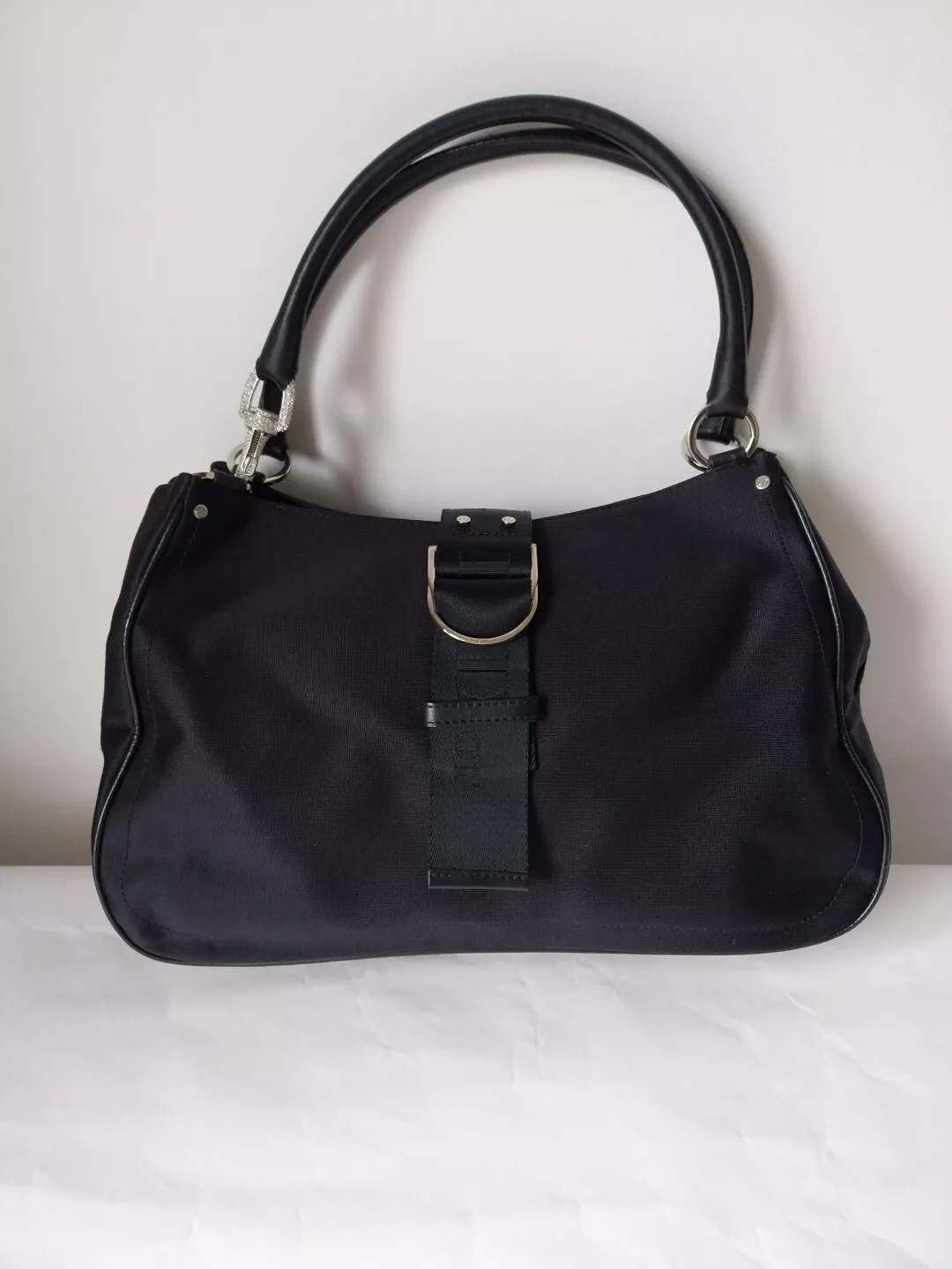 Authentique sac à bandoulière Christian Dior noir nylon fermoir Swarovski hardcore