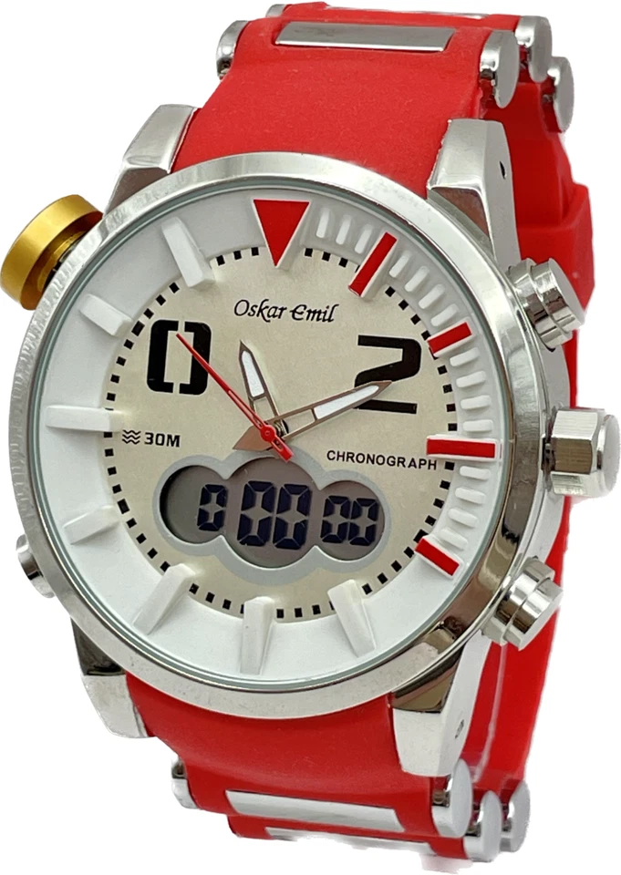 Oskar Emil LANCER relógio masculino cronógrafo esportivo de qualidade aço inoxidável VERMELHO - Imagem 2 de 4