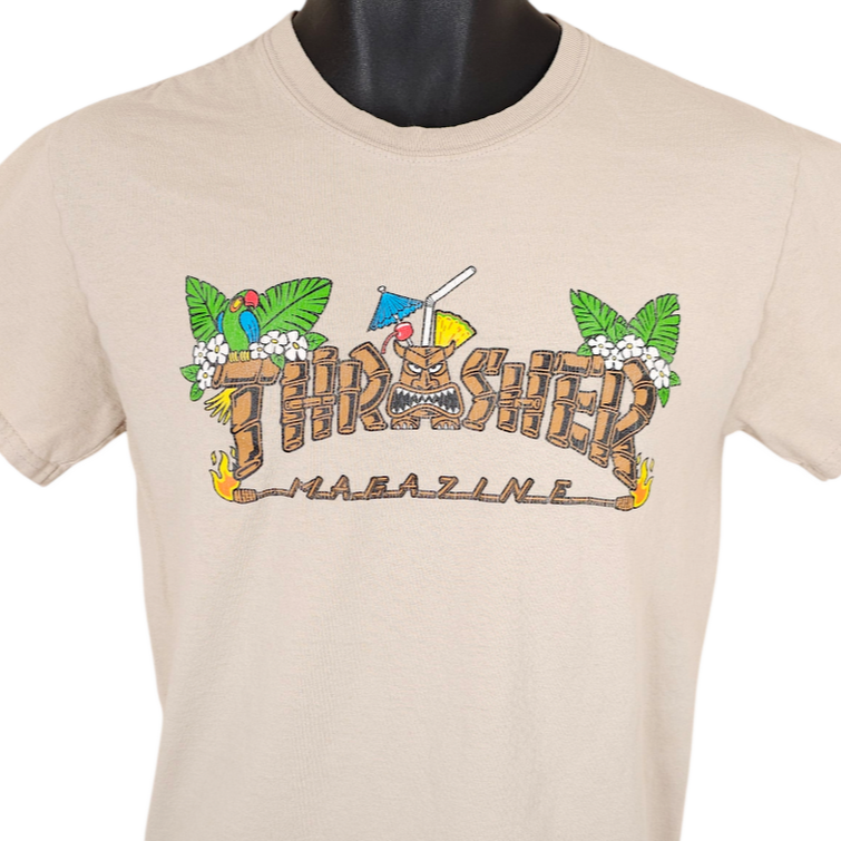 Thrasher Magazine T Shirt Mens Size Small Beige Tiki Skater