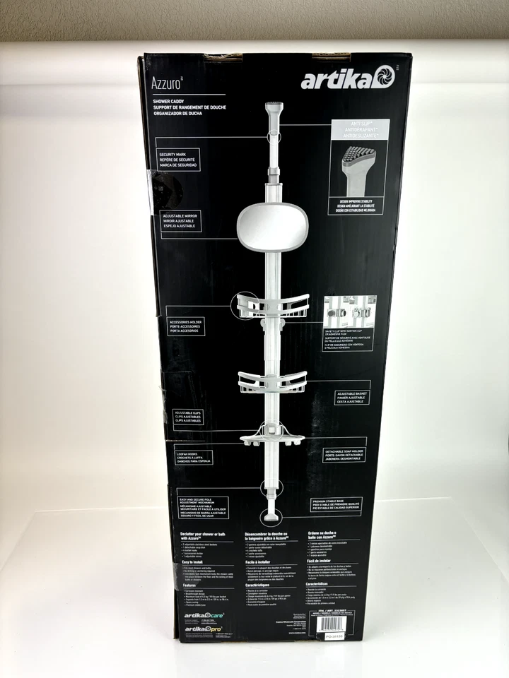 Artika Azzuro натяжной стержень душа Caddy органайзер с зеркалом из нержавеющей стали новый - Изображение 2 из 4