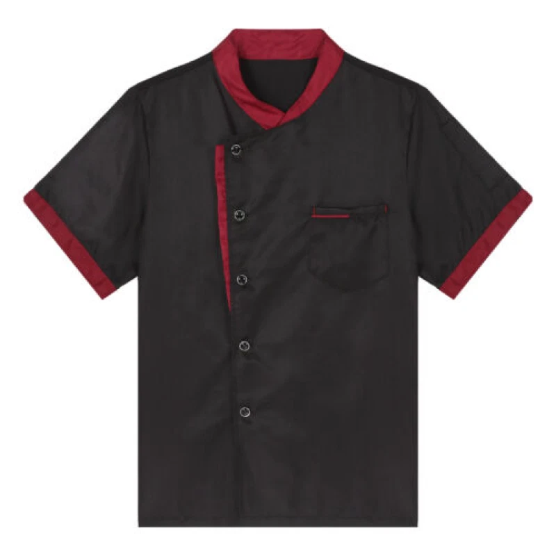 Abrigo de chef para hombre uniforme manga corta chaqueta de cocinero restaurante cocina ropa de trabajo top Foto 4 de 4