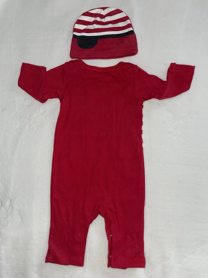 HALLOWEEN - 0-3m Rojo Una Pieza PIRATA Traje y Sombrero Disfraz Mameluco, Dormitorio Foto 4 de 4