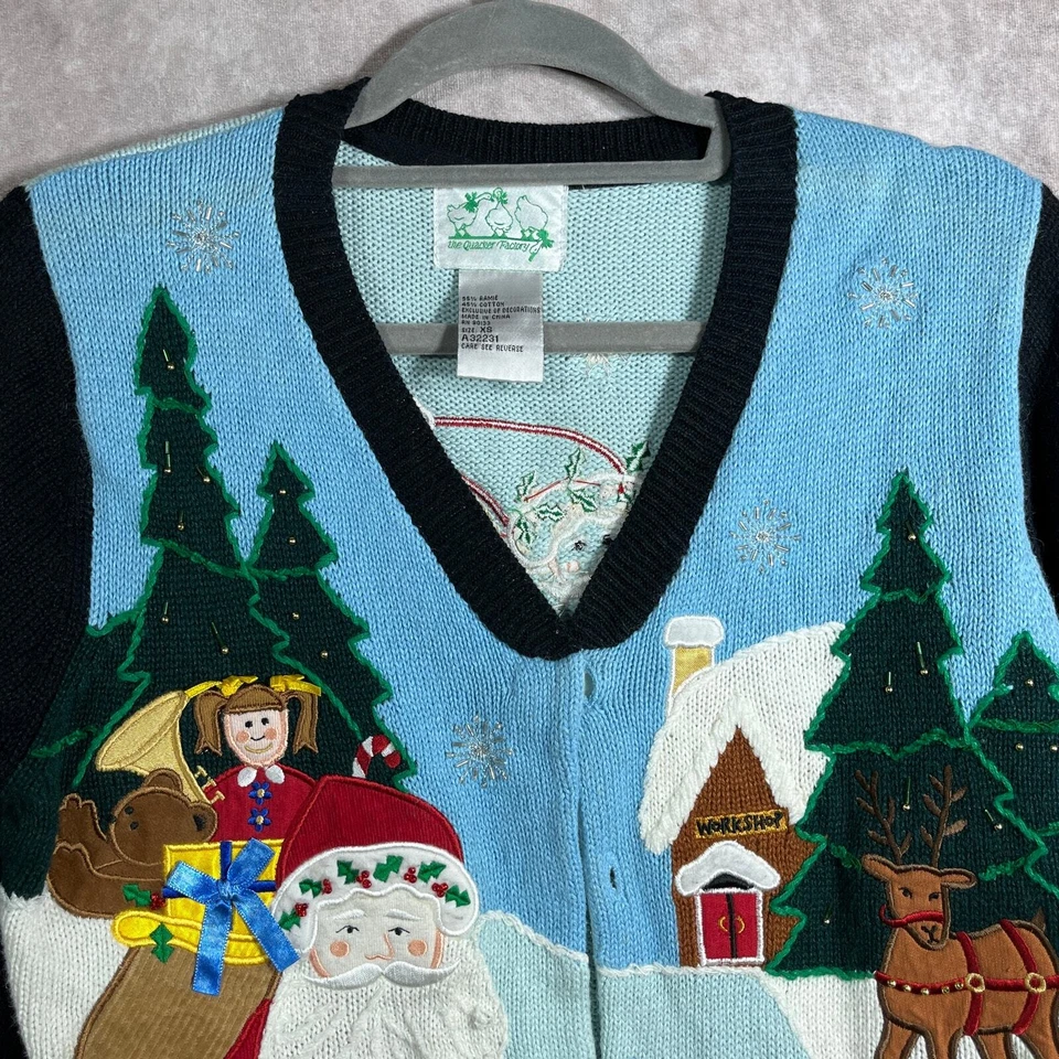 The Quacker Factory Cardigan Sweater Womens Size XS Blue Knit Christmas Holiday - Image 2 of 4