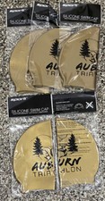 5 NEW OFFICIAL CA AUBURN TRIATHLON GOLD SILICONE SWIM CAPS IRONMAN NIP