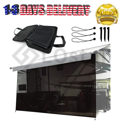 RV Awning Sun Shade Screen - Black Mesh Sunshade UV Block (11'-19')Width