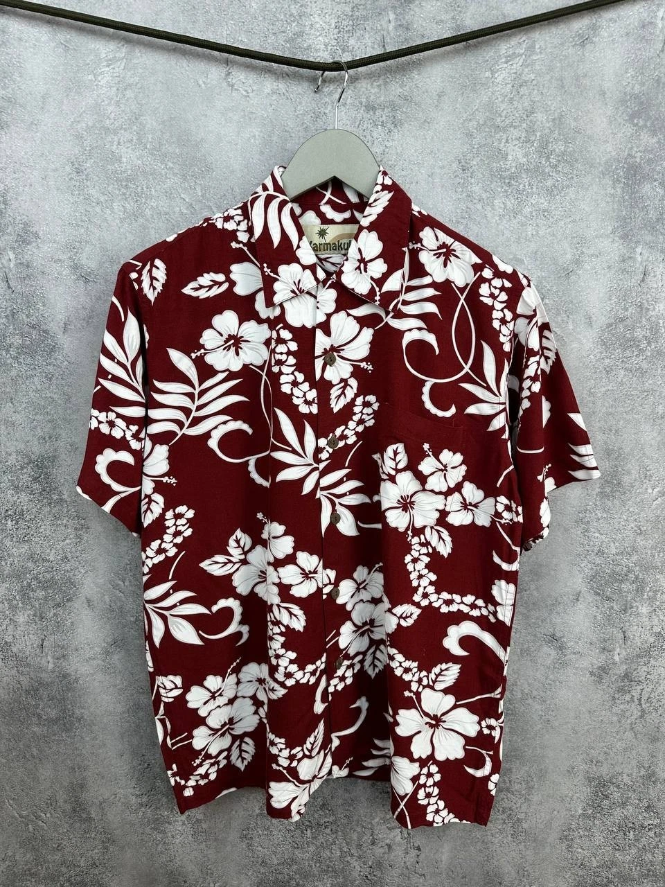 Karmakula Aloha Hawaiian Shirt Red Floral Short Sleeve Vintage Style Men's Sz S