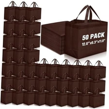  Reusable Grocery Bags Large Non Woven Shopping Bags with Handles 50 Brown